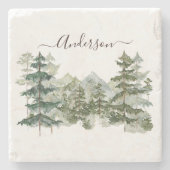 Waterverf Pijnbos en berg Rustiek Stenen Onderzetter (Voorkant)
