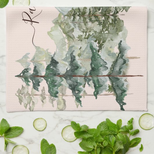 Waterverf Pijnbos en berg Rustiek Theedoek (Gevouwen)