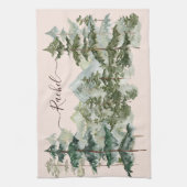 Waterverf Pijnbos en berg Rustiek Theedoek (Verticaal)
