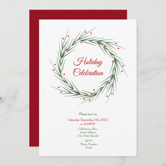 Waterverf Pijnnaalden en bessen Warm Kaart (Voorkant / Achterkant)