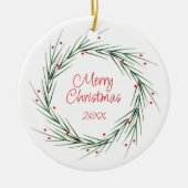 Waterverf Pijnnaalden en bessen Warm Keramisch Ornament (Voorkant)