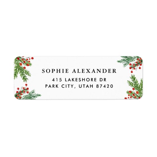 Waterverf Pijnnaalden en Holly Borders Holiday Etiket (Voorkant)