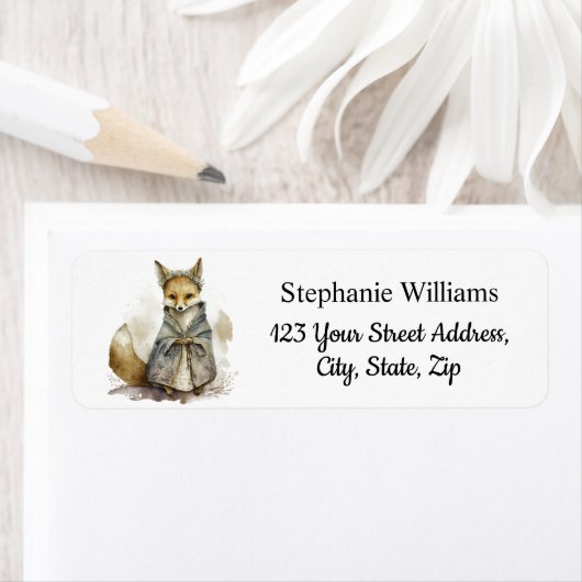 Waterverf Pilgrim Fox Herfst terug adres Etiket (Insitu)