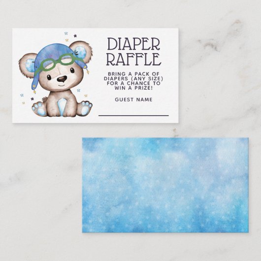 Waterverf Pilot Teddy Bear Diaper Raffle Informatiekaartje (Voorkant / Achterkant)