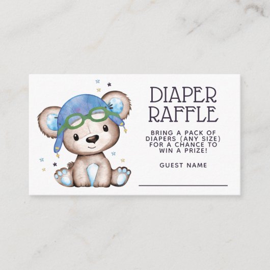 Waterverf Pilot Teddy Bear Diaper Raffle Informatiekaartje (Voorkant)