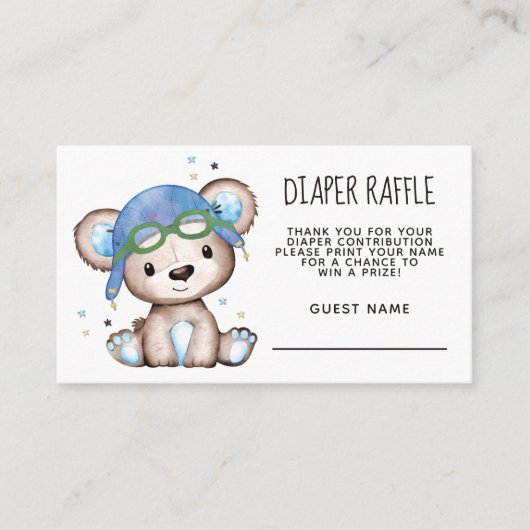 Waterverf Pilot Teddy Bear Diaper Raffle Informatiekaartje (Voorkant)
