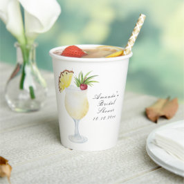 Waterverf Pina Colada Cocktail Bruidsfeest Papieren Bekers