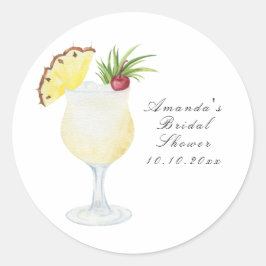 Waterverf Pina Colada Cocktail Bruidsfeest Ronde Sticker