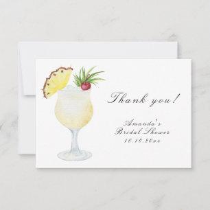 Waterverf Pina Colada Cocktail Bruidsmeisjesfeest Bedankkaart