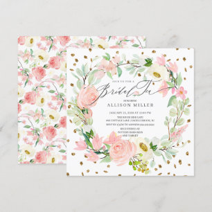 Waterverf pinda's Floral Wreate Bridal Tea Shower Kaart