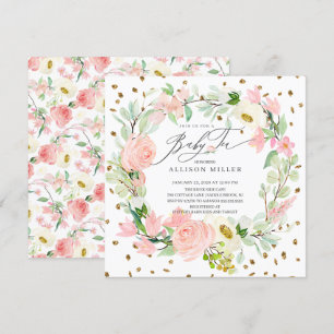 Waterverf pinda's Floral Wreath Baby Tea Shower Kaart