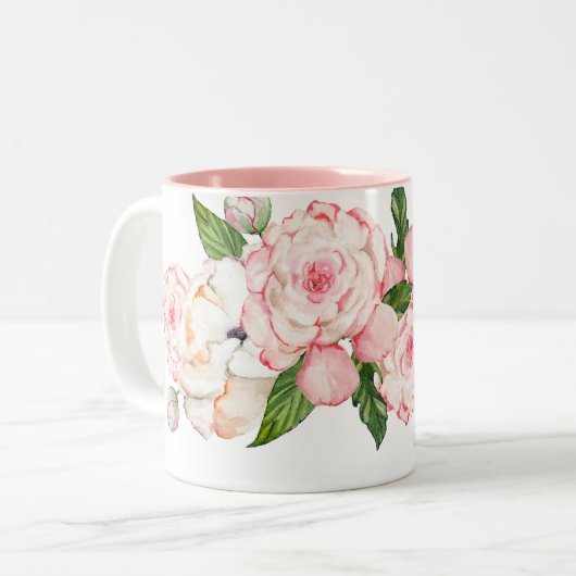 Waterverf pinda's in zachte kleuren tweekleurige koffiemok (Voorkant links)