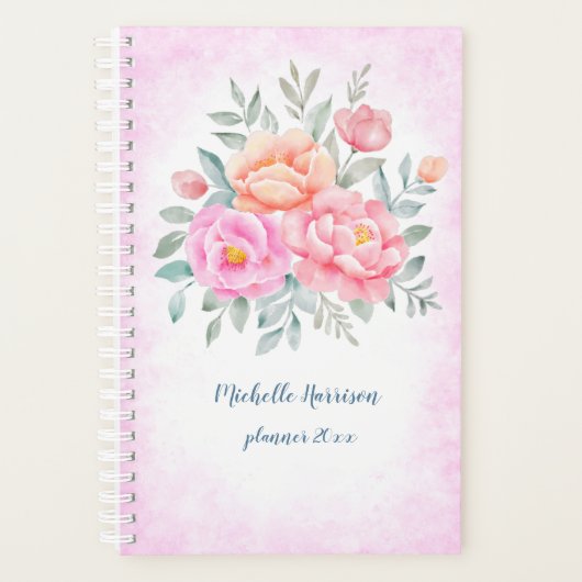 Waterverf pinda's Rozen Roze perforatie Planner (Voorkant)