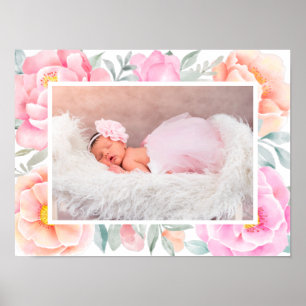 Waterverf Pinda's Rozen Roze Perzische foto Poster