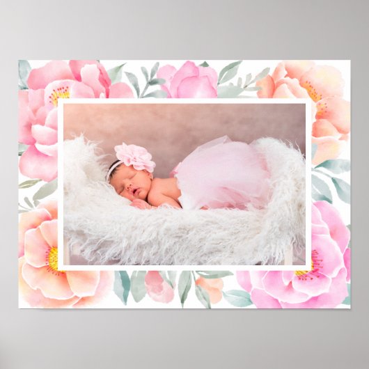 Waterverf Pinda's Rozen Roze Perzische foto Poster (Voorkant)