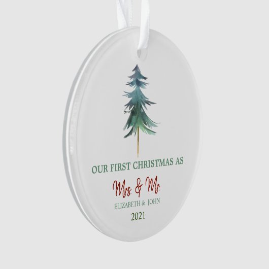 Waterverf Pine behandelt onze eerste kerstvakantie Ornament (voorkant)