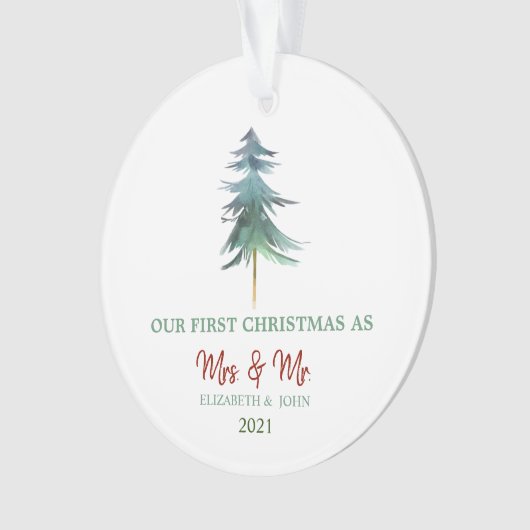 Waterverf Pine behandelt onze eerste kerstvakantie Ornament (voorkant)