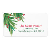 Waterverf Pine & Berries | 2016 Chrismas-adres Etiket (Voorkant)