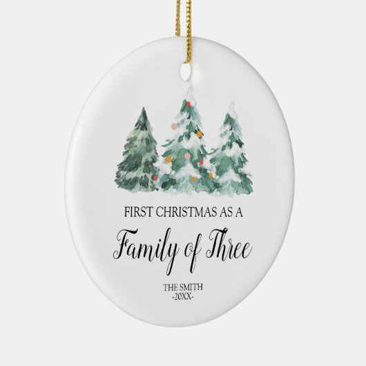 Waterverf Pine bomen kerstfamilie van drie  Keramisch Ornament (Rechts)