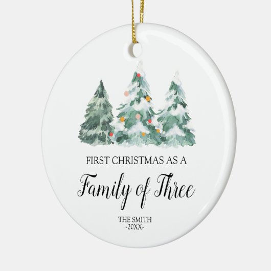 Waterverf Pine bomen kerstfamilie van drie  Keramisch Ornament (Links)