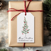 Waterverf Pine Boom Calligrafie Inkt Kerstmis Cadeaulabel