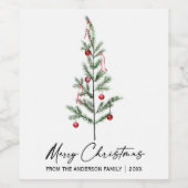 Waterverf Pine Boom Calligrafie Inkt Kerstmis Wijn Etiket (Enkel label)