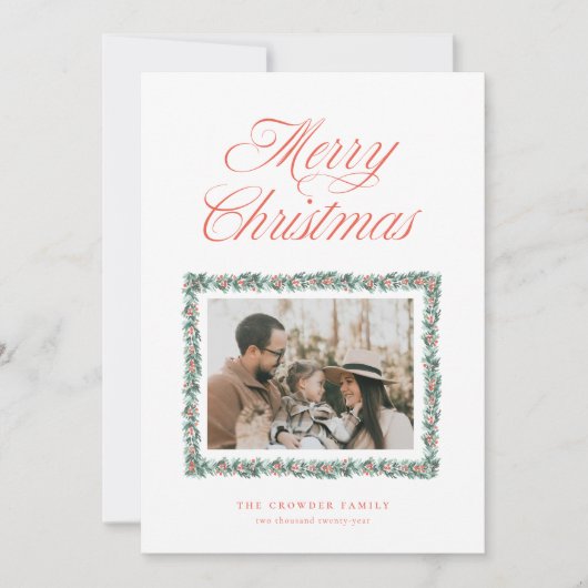 Waterverf Pine Border Kerstkaart (Voorkant)