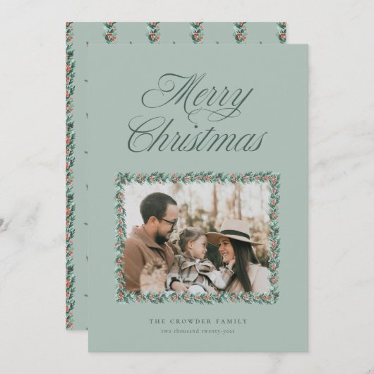 Waterverf Pine Border Kerstkaart (Voorkant / Achterkant)