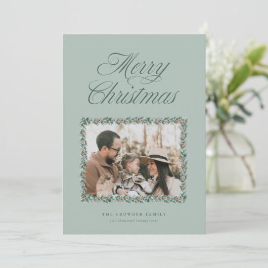 Waterverf Pine Border Kerstkaart (Staand voorkant)