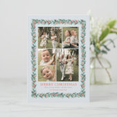 Waterverf Pine Border Multi Foto Kerst Kaart (Staand voorkant)