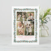 Waterverf Pine Border Multi Foto Kerst Kaart (Staand voorkant)