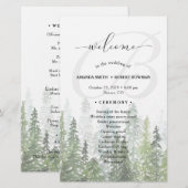 Waterverf Pine Bossen Forest Wedding Programme (Voorkant / Achterkant)