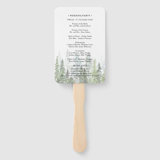 Waterverf Pine Bossen Forest Wedding Programme Handwaaier (Achterkant)