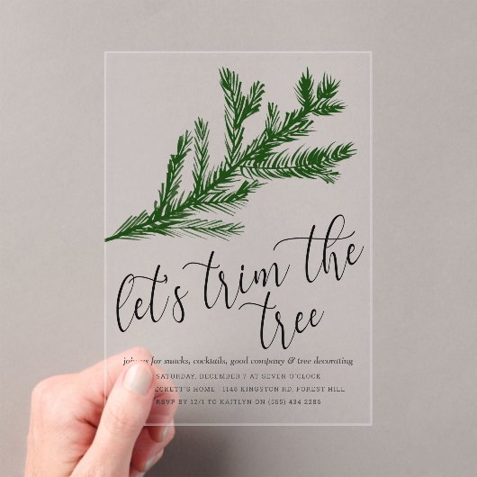 Waterverf Pine Bough Tree Trimming Party Acryl Uitnodigingen (Insitu (Draagbaar))