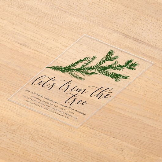 Waterverf Pine Bough Tree Trimming Party Acryl Uitnodigingen (Laagn)