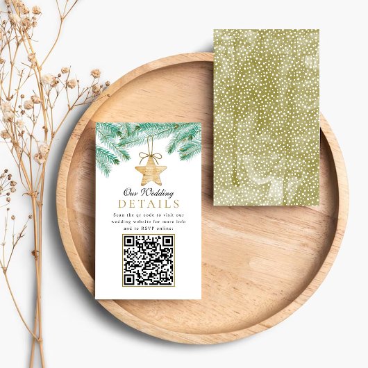 Waterverf Pine Boughs Kerst Winter Wedding QR Informatiekaartje