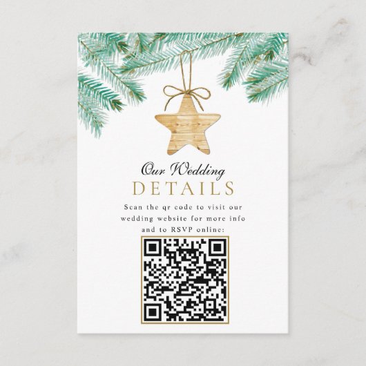 Waterverf Pine Boughs Kerst Winter Wedding QR Informatiekaartje (Voorkant)
