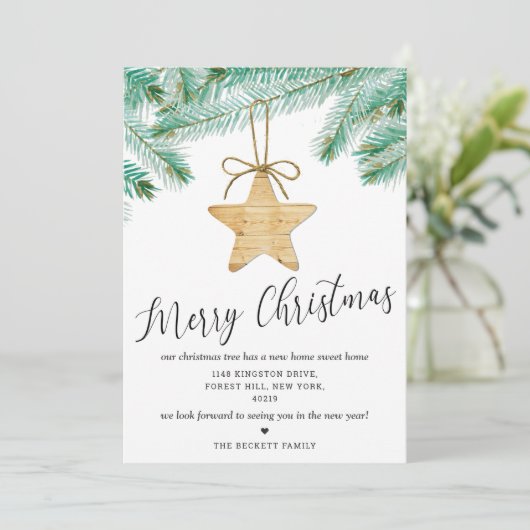 Waterverf Pine Boughs New Home Feestdagenkaart (Staand voorkant)