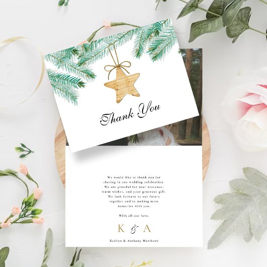 Waterverf Pine Boughs Winter Wedding Foto Bedankkaart