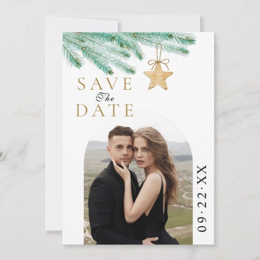 Waterverf Pine Boughs Winter Wedding Foto Save The Date (Voorkant)