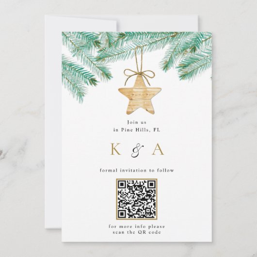 Waterverf Pine Boughs Winter Wedding Foto Save The Date (Achterkant)