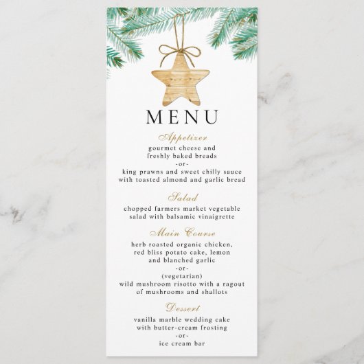 Waterverf Pine Boughs Winter Wedding Menu Kaarten (Voorkant)