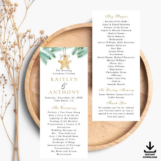 Waterverf Pine Boughs Winter Wedding Programma
