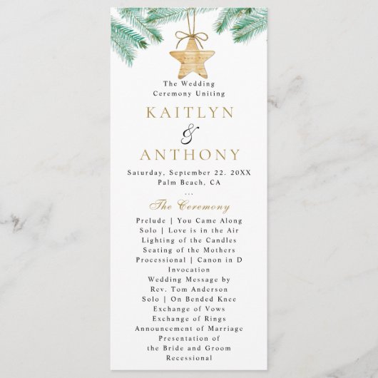 Waterverf Pine Boughs Winter Wedding Programma (Voorkant)