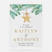 Waterverf Pine Boughs Winter Wedding Welkom Acryl Bord (Voorkant)