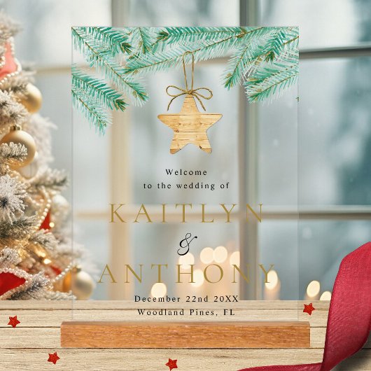 Waterverf Pine Boughs Winter Wedding Welkom Acryl Bord