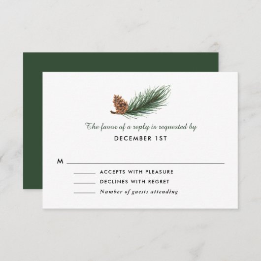 Waterverf Pine Branch Pine Cone Wedding RSVP (Voorkant / Achterkant)