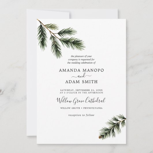 Waterverf Pine Branch Wedding Party Kaart (Voorkant)