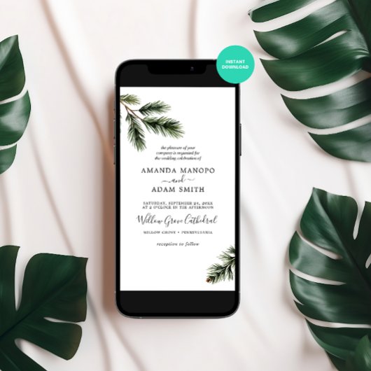 Waterverf Pine Branch Wedding Party Kaart