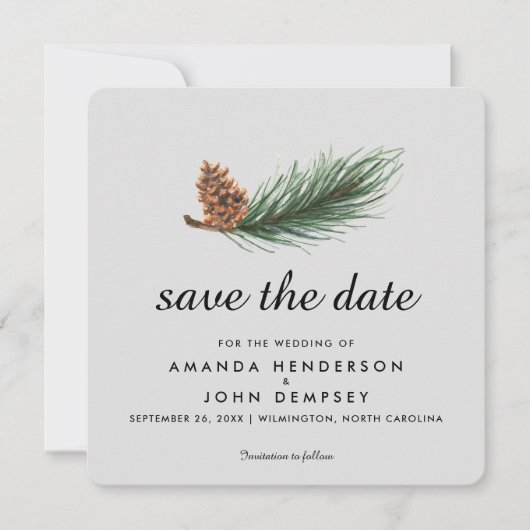 Waterverf Pine Branch Winter Save the Date (Voorkant)